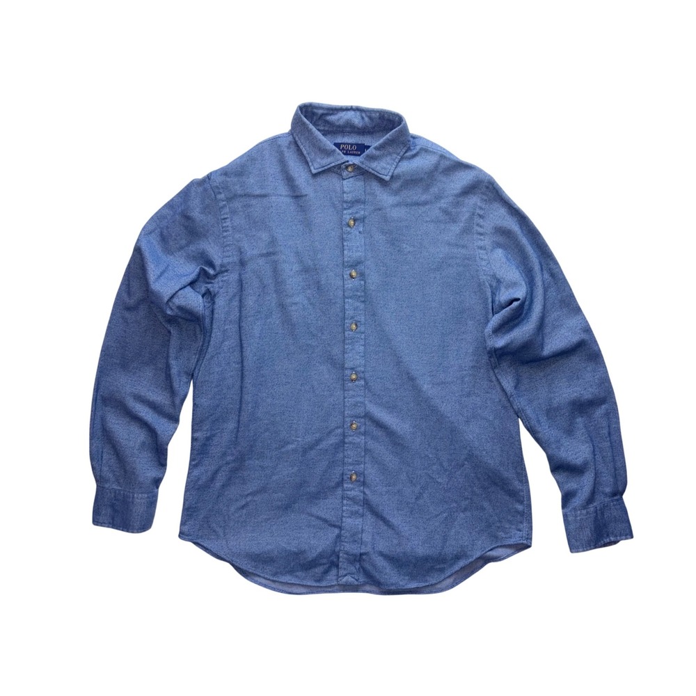 POLO RALPH LAUREN Button Down Mens L Blue Twill Cotton Long Sleeve Shirt